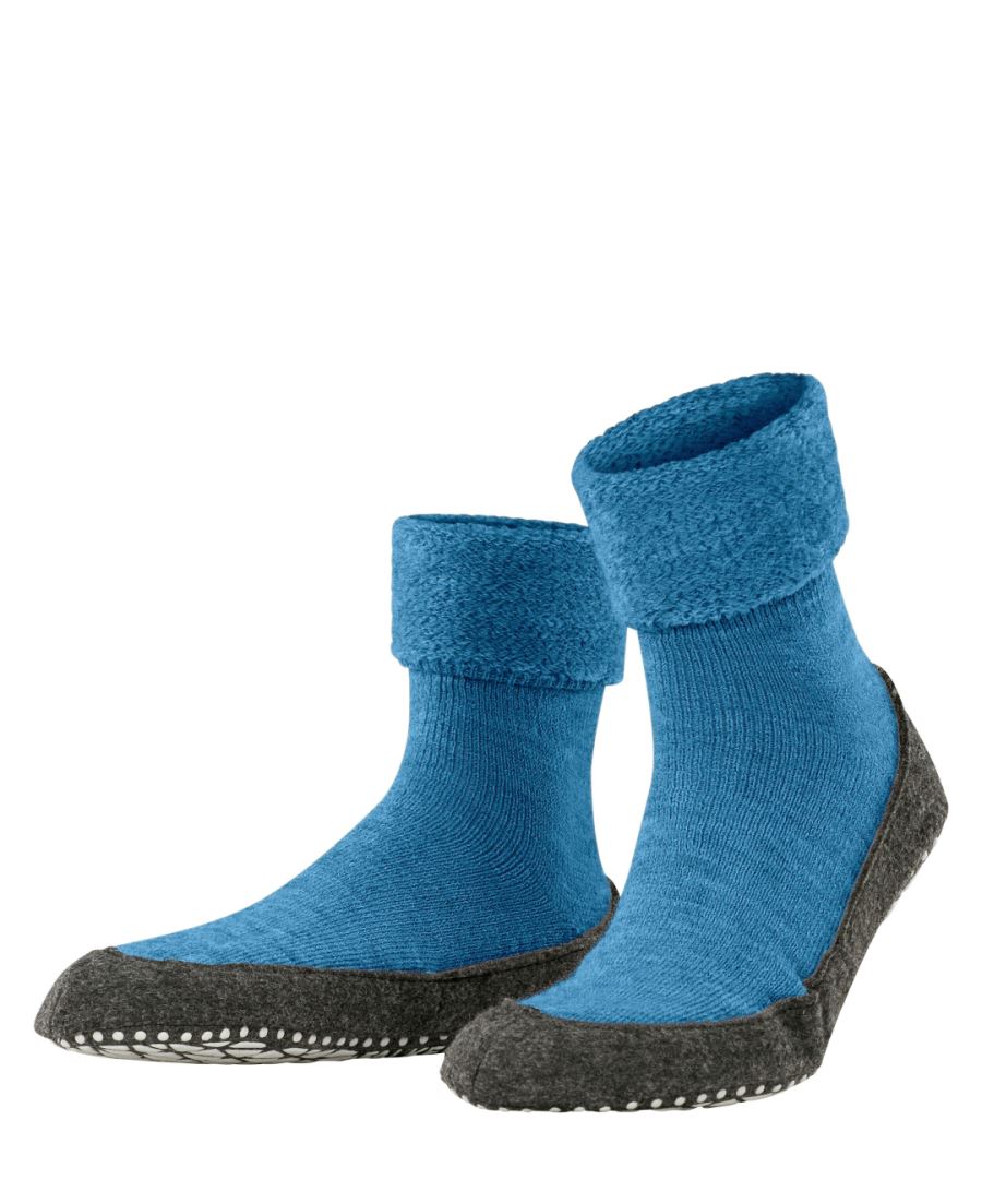 FALKE Cosyshoe antislip noppen merinowol huissokken pantoffels heren blauw - Maat 43-44